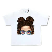 White Messy Bun Mom And Glitter Glasses Urban Heavy Tee - BundleAndBundleShop