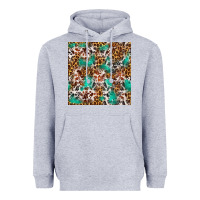 Heather Grey Western Turquoise Glitter Cowhide Leopard Seamless Heavyweight Hoodie - FaDigitalArtStudio