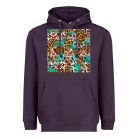 Plum Western Turquoise Glitter Cowhide Leopard Seamless Heavyweight Hoodie - FaDigitalArtStudio