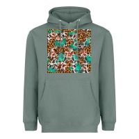 Sage Western Turquoise Glitter Cowhide Leopard Seamless Heavyweight Hoodie - FaDigitalArtStudio