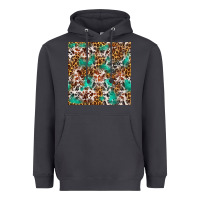 Western Turquoise Glitter Cowhide Leopard Seamless Heavyweight Hoodie | Teevron