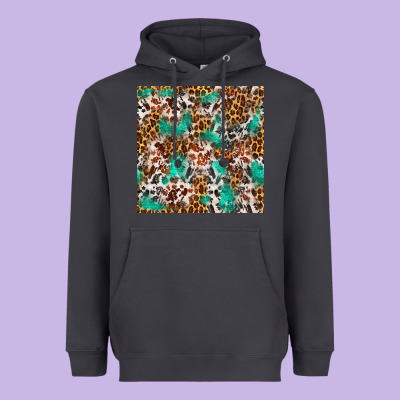 Western Turquoise Glitter Cowhide Leopard Seamless Heavyweight Hoodie Designed By Fadigitalartstudio