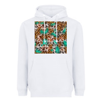 White Western Turquoise Glitter Cowhide Leopard Seamless Heavyweight Hoodie - FaDigitalArtStudio
