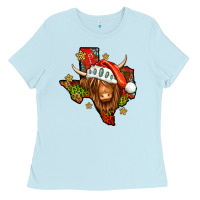 Baby Blue Shaggy cow Texas Christmas Ladies Tee - Jasminsmagicworld