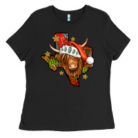 Black Shaggy cow Texas Christmas Ladies Tee - Jasminsmagicworld