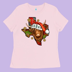 Shaggy Cow Texas Christmas Ladies Tee Designed By Jasminsmagicworld