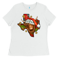 White Shaggy cow Texas Christmas Ladies Tee - Jasminsmagicworld