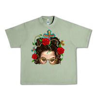 Oil Green Messy Bun Mom Faith And Rose Urban Heavy Tee - BundleAndBundleShop