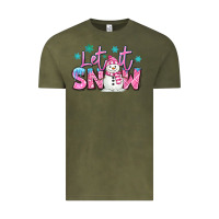 Vintage Olive let it snow pink christmas snowman Vintage Tee - MaliasSmallBusiness