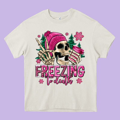 Freezing To Death Winter Skull Heavy Core Tee Designed By Jasminsmagicworld