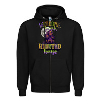 Black welcome to our haunted house Zipper Hoodie - CowGirlArtShop