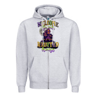 Heather Grey welcome to our haunted house Zipper Hoodie - CowGirlArtShop