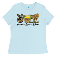 Baby Blue peace love lions Ladies Tee - LillyAllenDesigns