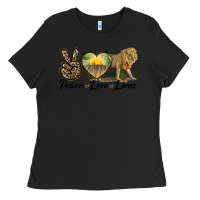 Black peace love lions Ladies Tee - LillyAllenDesigns
