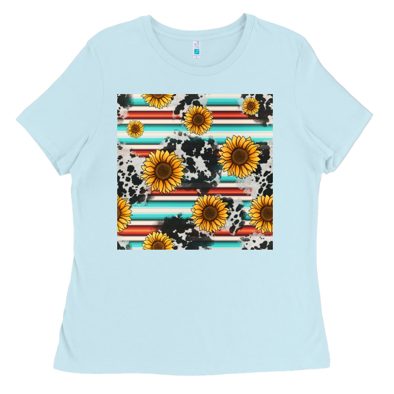 Serape Cowhide Sunflowers Seamless Pattern 12inch Ladies Tee by Jasminsmagicworld | Teevron
