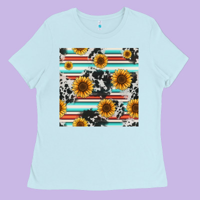 Serape Cowhide Sunflowers Seamless Pattern 12inch Ladies Tee Designed By Jasminsmagicworld