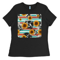 Black serape cowhide sunflowers seamless pattern 12inch Ladies Tee - Jasminsmagicworld
