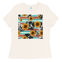 Bone serape cowhide sunflowers seamless pattern 12inch Ladies Tee - Jasminsmagicworld