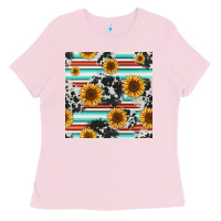 Bubblegum Pink serape cowhide sunflowers seamless pattern 12inch Ladies Tee - Jasminsmagicworld
