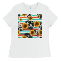 White serape cowhide sunflowers seamless pattern 12inch Ladies Tee - Jasminsmagicworld