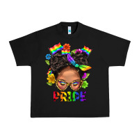 Black LGBTQ+ Messy Bun Mom Pride With Flower Urban Heavy Tee - BundleAndBundleShop