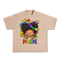 Burro LGBTQ+ Messy Bun Mom Pride With Flower Urban Heavy Tee - BundleAndBundleShop