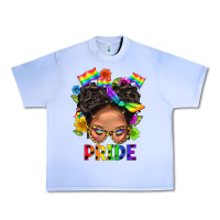 Grape Ice LGBTQ+ Messy Bun Mom Pride With Flower Urban Heavy Tee - BundleAndBundleShop