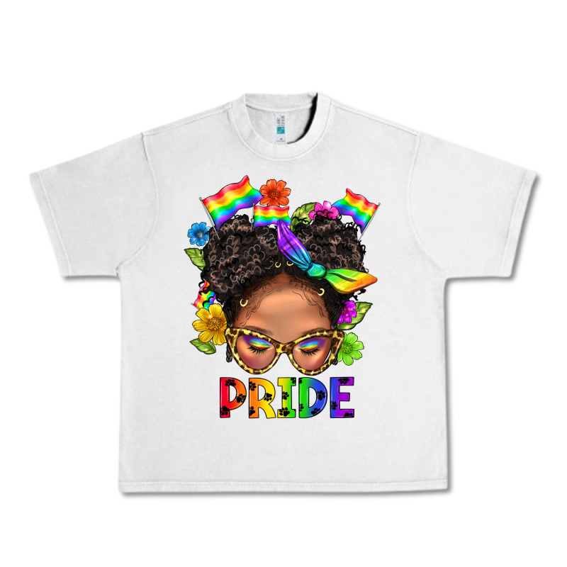 Lgbtq+ Messy Bun Mom Pride With Flower Urban Heavy Tee by BundleAndBundleShop | Teevron