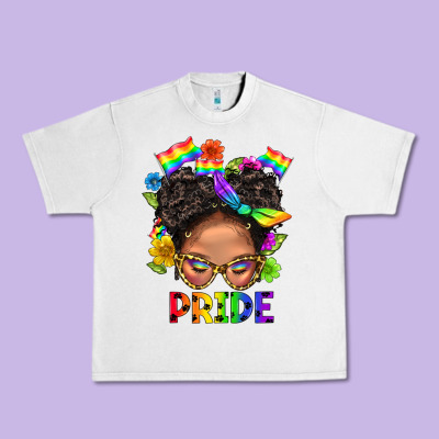 Lgbtq+ Messy Bun Mom Pride With Flower Urban Heavy Tee Designed By Bundleandbundleshop