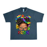 Midnight Navy LGBTQ+ Messy Bun Mom Pride With Flower Urban Heavy Tee - BundleAndBundleShop