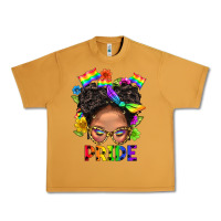 Peanut Butter LGBTQ+ Messy Bun Mom Pride With Flower Urban Heavy Tee - BundleAndBundleShop