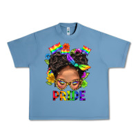 Pebble Blue LGBTQ+ Messy Bun Mom Pride With Flower Urban Heavy Tee - BundleAndBundleShop