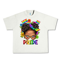 Pistachio LGBTQ+ Messy Bun Mom Pride With Flower Urban Heavy Tee - BundleAndBundleShop