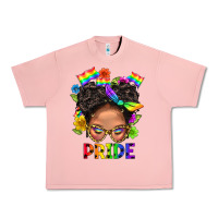 Salmon LGBTQ+ Messy Bun Mom Pride With Flower Urban Heavy Tee - BundleAndBundleShop