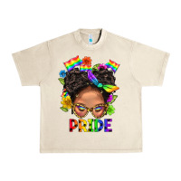 Sandshell LGBTQ+ Messy Bun Mom Pride With Flower Urban Heavy Tee - BundleAndBundleShop