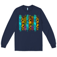 Navy turquoise leopard sunflowers colorful Long Sleeve Tee - RanaPortraitStore