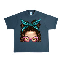 Midnight Navy Messy Bun Mom With Leopard Bandana Urban Heavy Tee - BundleAndBundleShop