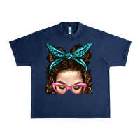 Navy Messy Bun Mom With Leopard Bandana Urban Heavy Tee - BundleAndBundleShop