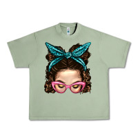 Oil Green Messy Bun Mom With Leopard Bandana Urban Heavy Tee - BundleAndBundleShop