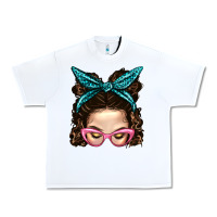 White Messy Bun Mom With Leopard Bandana Urban Heavy Tee - BundleAndBundleShop