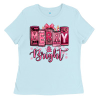Baby Blue merry and bright pink Christmas Ladies Tee - Jasminsmagicworld
