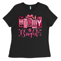 Black merry and bright pink Christmas Ladies Tee - Jasminsmagicworld