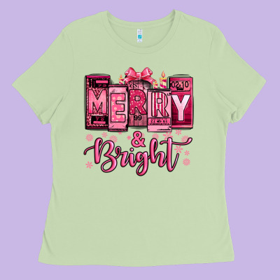 Merry And Bright Pink Christmas Ladies Tee Designed By Jasminsmagicworld