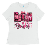 White merry and bright pink Christmas Ladies Tee - Jasminsmagicworld