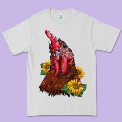 Rooster Sunflower Premium Tee Designed By Barkaloodesign