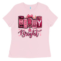 Bubblegum Pink merry and bright pink Christmas Ladies Tee - Jasminsmagicworld