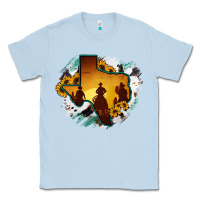 Dusty Blue Horsehide Texas Map Cowboys Flag Classic Tee - RanaPortraitStore