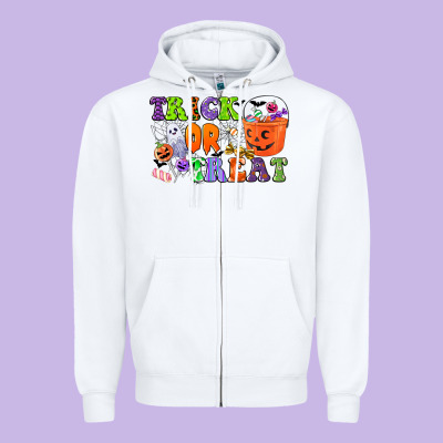 Trick Or Treat Zipper Hoodie Designed By Cowgirlartshop