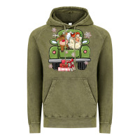 Vintage Olive christmas santa and reindeer truck Vintage Hoodie - MaliasSmallBusiness