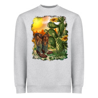 Heather Grey western boots with cactus and desert Heavyweight Sweatshirt - RanaPortraitStore